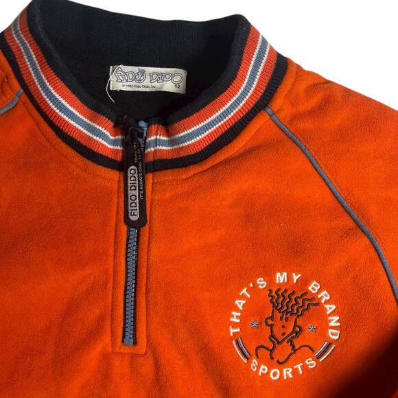 Fido Dido 90s Orange Half Zip Youth Pullover Sweater - Picture 3 of 3